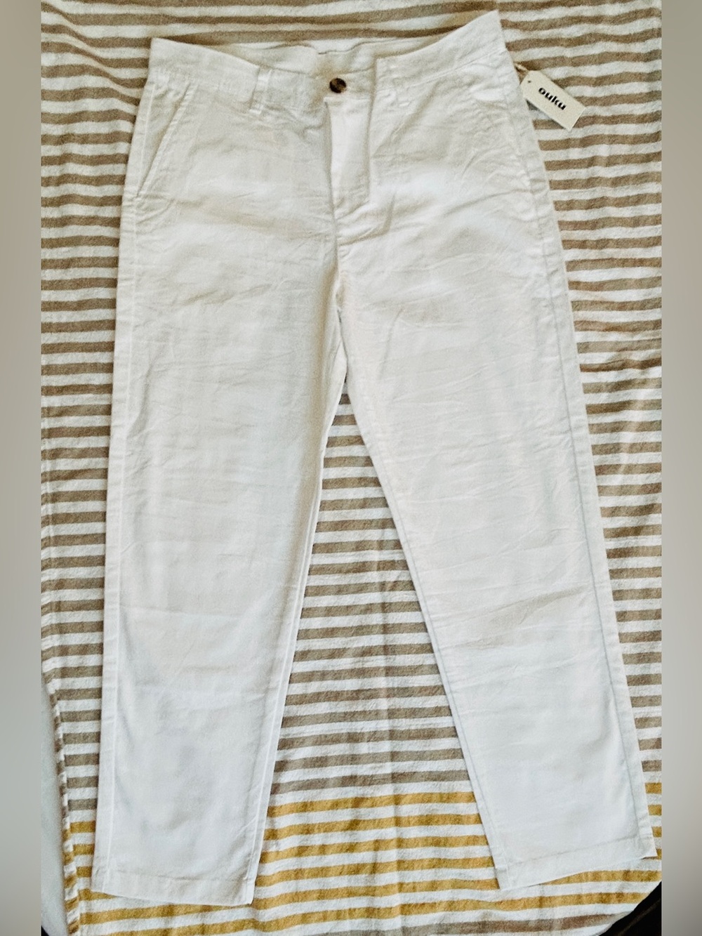 Men’s NWT OUKO Linen/Cotton White Summer Slacks Flat Front W35/28.5”